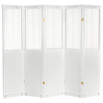 6' Tall Adjustable Shutter Room, White, 5 Panel