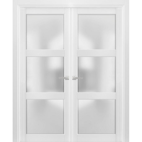 Double Doors | Lucia 2552 White Silk with Frosted Opaque Glass 48x80 (2* 24x80)