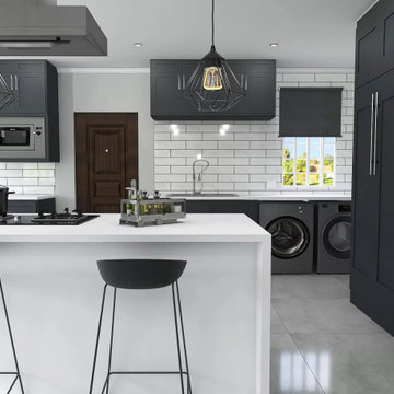 Contemporary (Grey Scale) Kitchen and Dining After