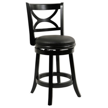 Bowery Hill 25.75" Modern Wood & Faux Leather Swivel Counter Stool in Black