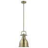 Duncan Small Pendant With Rod, Aged Brass With Aged Brass Shade