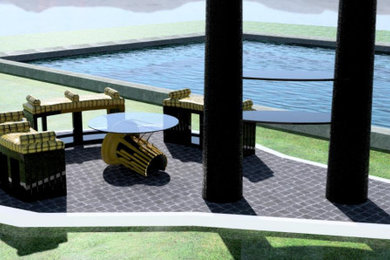 Immagine di una piscina a sfioro infinito minimalista dietro casa con paesaggistica bordo piscina