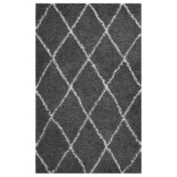 Toryn Diamond Lattice 5"x8" Shag Area Rug, Dark Gray/Ivory