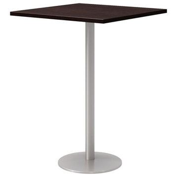 30" Square Pedestal Table - Espresso Top - Silver Base - Bistro Height