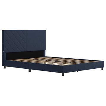 DHP Mathias Upholstered Bed with USB Dual Port Queen in Navy Linen