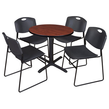5 Pieces Dining Set, Laminated Round Table & 4 Contoured Chairs, Black/Cherry