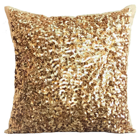 Gold Throw Pillow Covers 16"x16" Silk, Golden Sparkle