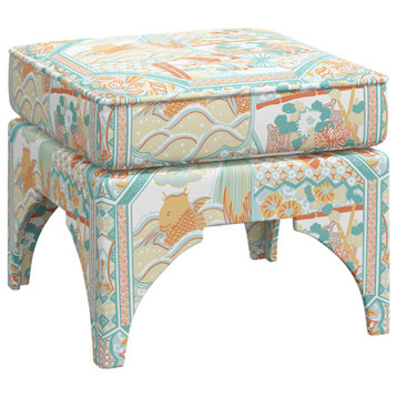 Red from Scalamandre by Cloth & Company Carlisle Ottoman, Koi Fish Teal Multi