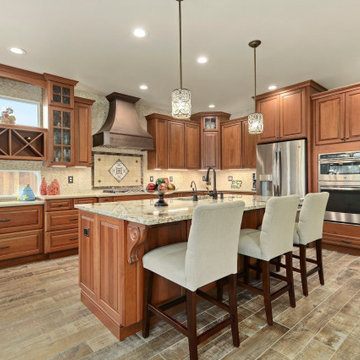 TRADITIONAL CHERRY CABINETS BY SCHULER, CUSTOM COPPER HOOD