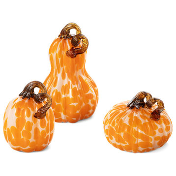 3-Piece Set Orange Glass Pumpkin & Gourd