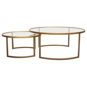 Lane 2PC Round Nesting Set in Brushed Gold Frame  Clear Tempered Glass Tops