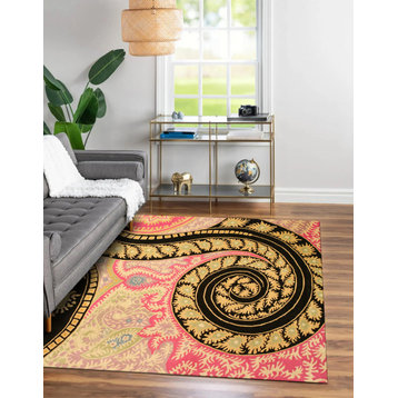 Hand-Tufted Wool Black Contemporary Abstract Paisley Rug, 5' X 8'