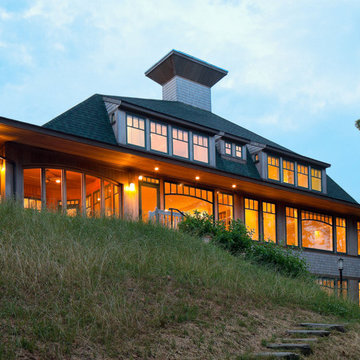 Lakeside Shingle Style Home in the Evening - "Eagles Perch" - Custom Whimsical L