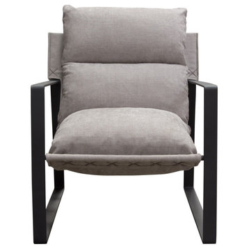 Miller Sling Accent Chair in Grey Fabric  Black Powder Coated Metal Frame