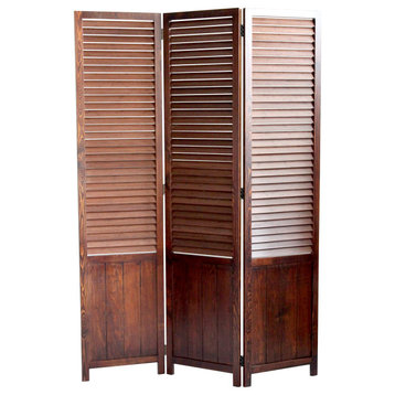 Benzara BM205415 Foldable Wooden Shutter Screen with 3 Panels, Brown