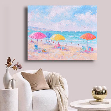 Sunlit Shores and Bright Umbrellas