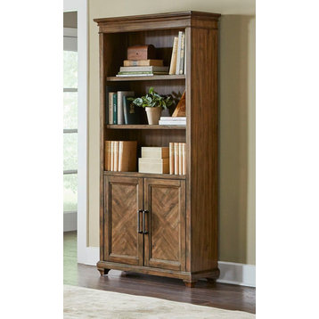 Traditional Wood Bookcase With Doors Fully Assembled Brown