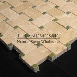 Crema Marfil Marble Basketweave Mosaic Tile with Green Dots Polished - Products