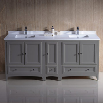 Oxford Double Sink Bathroom Cabinets With Top and Sinks, Gray, 72"