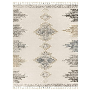 Transitional Area Rug, Machine Washable Design With Fringed Tassels, Beige/Red