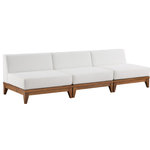 Meridian Furniture - Rio Water Resistant Fabric  Patio 3-Piece Modular Sofa, Off White - Build the seating group you need for your outdoor entertaining area with one or more selections from the Rio collection including this Rio outdoor off-white water resistant modular sofa. A solid acacia wood frame provides sturdy dependability for this sofa, ensuring its long-lasting performance and impeccable beauty. The plump cushions are encased in resilient water resistant fabric to keep them looking luxuriously beautiful for seasons to come. Attach other units in the collection to this sofa with convenient latches.