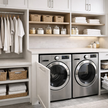 Custom Laundry Room Storage with Pull-Out Baskets and Built-In Shelving