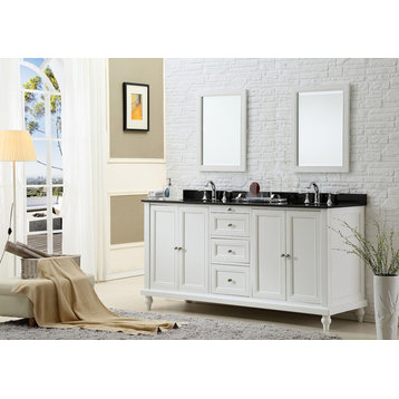 Classic 70" Vanity, Pearl White, Black Granite Top, Without Mirror