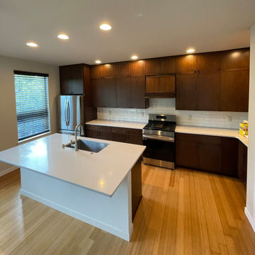 Dark Wood Laminate Cabinet Reface With Full Ceiling-Height Extension | Riverview