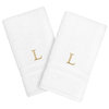 Denzi Hand Towels With Single Letter Gold Block Monogram, Set of 2, L