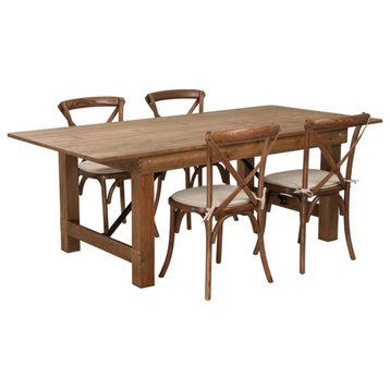 Flash Furniture 7'X40" Farm Table 4 Chair Set In Antique Rustic