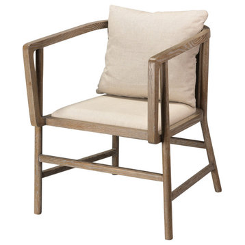 Grayson Arm Chair, Gray Wood and Off White Linen