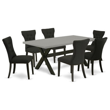 East West Furniture X-Style 7-piece Traditional Wood Dining Set in Black