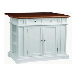 White & Distressed Oak Kitchen Island With Drop Leaf - Kitchen Islands And Kitchen Carts