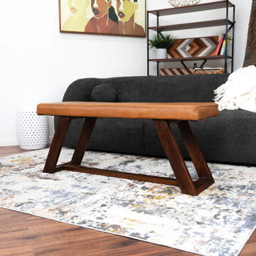 Genuine Tan Leather Bench Pinraq