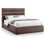 Meridian Furniture - Adam Upholstered Bed, Brown, Queen, Linen Textured Fabric - Modernize your space with the Adam brown linen textured fabric queen bed, designed to bring both comfort and style. The deep channel tufting on the headboard adds a luxurious touch, while the option to add extra panels allows you to increase the headboard height, creating a striking focal point in your room. This versatile bed combines style, texture, and customization for the ultimate statement piece.