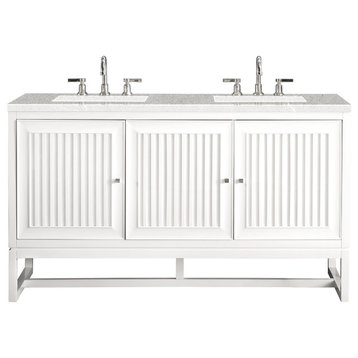 Athens 60" Double Vanity Cabinet, Glossy White, W/ 3 Cm Eternal Serena Top