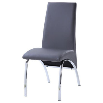 Bowery Hill Contemporary Faux Leather/Metal Side Chair in Gray/Chrome (Set of 2)