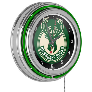 Neon Clock - Retro Milwaukee Bucks Logo Analog Wall Clock
