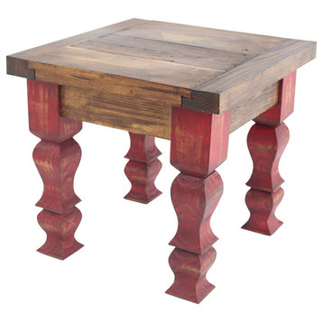 Rustic Old Door Reclaimed Wood End Table, Red
