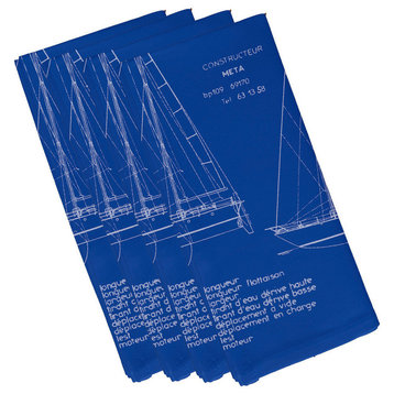 19"x19" Sail Plan Trio, Geometric Print Napkins, Set of 4, Blue Print Blue