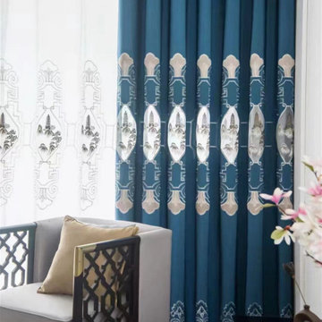 QYC225R Bimberi Openwork Pagoda Luxury Embroidered Chenille Blue Grey Custom Mad