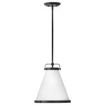 Hinkley - Hinkley 4997BK Small Pendant, Black - Simple, purposeful details are what make Lexi an essential element to transitional or farmhouse decor. The off-white textured fabric shade is cut on the bias and banded on top and bottom in stunning rings with matching knobs, while a top strap ties the look together. A stem with swivel allows for easy rotation. Don't let the clean lines deceive, Lexi is purely upscale in design.