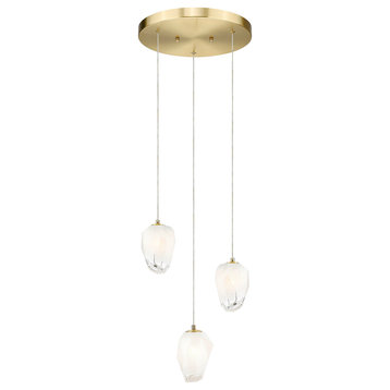 D11.8'' Round Gold Frame Chandelier With White Glass Hanging Pendants