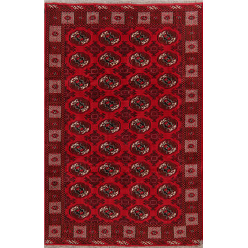 Balouch Oriental Traditional All-Over Bordered Hand-Knotted Area Rug, Red, 6x10
