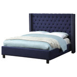 Meridian Furniture USA - Ashton Linen Bed, Navy, Twin - Elegant and eye-catching, the stunning Ashton Bed from Meridian Furniture is the perfect addition to any space. Rich Linen Textured covers the deep tufted design. A beautiful wing bed design is complimented by hand applied chrome nail head details. Strength and beauty is guaranteed with a solid wood frame and legs.