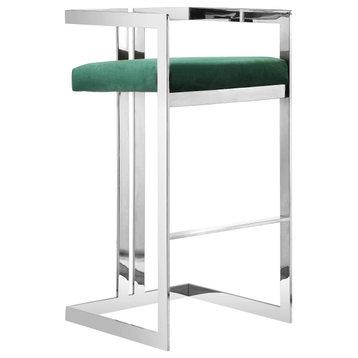 Kenzie Bar Stool Silver/Green Velvet