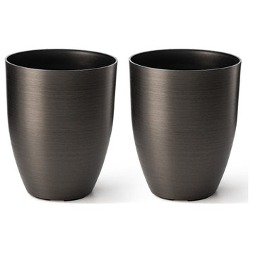 16.75"H Faux Brushed Steel Texture Planters, Set of 2