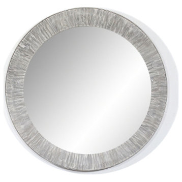 35" Rustic Solid Fir Mirror, Gray, Round