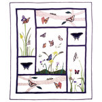 Patch Magic - Butterfly Kisses Throw 50"W X 60"L - Colourful butterflies fill your room as you feel transported to a garden oasis filled with butter flies prints. These butterflies will enhance any room as butterflies kisses coordinates carry your worries away. 100% cotton shell and hand layered organic cotton fill. Hand quilted and hand layered for a unique soft touch and warmth.