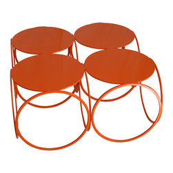 CUSTOM METAL CREATION - "4 Rings" Coffee Table, Orange - Table Basse